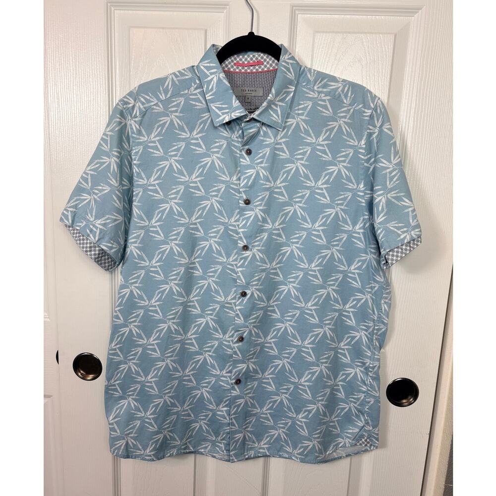 Ted Baker Men's Short Sleeve Button Down Shirt Ligh Blue Size XL